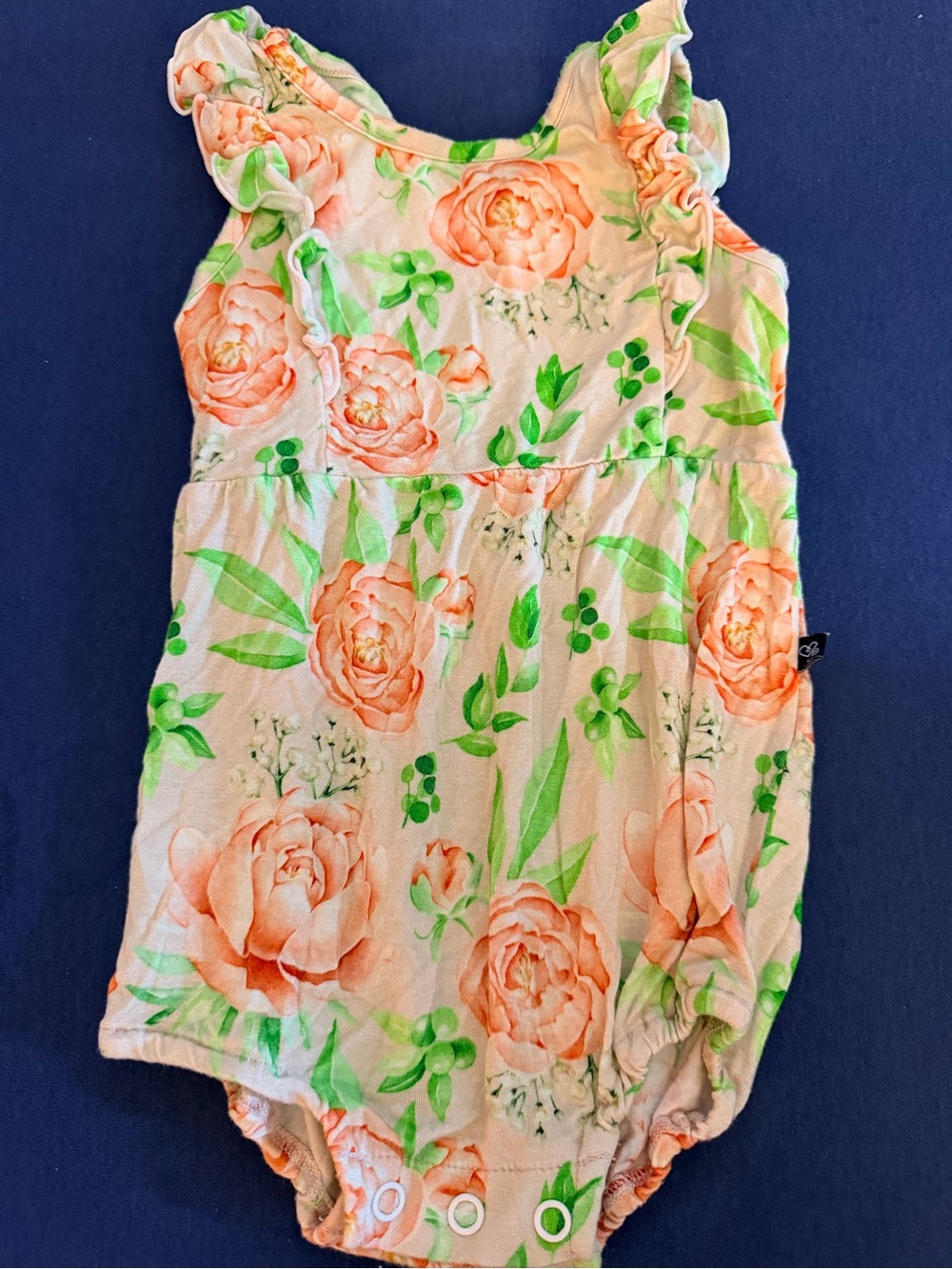 Peach Floral Girls' One-Piece Romper - Soft Peach & Green
